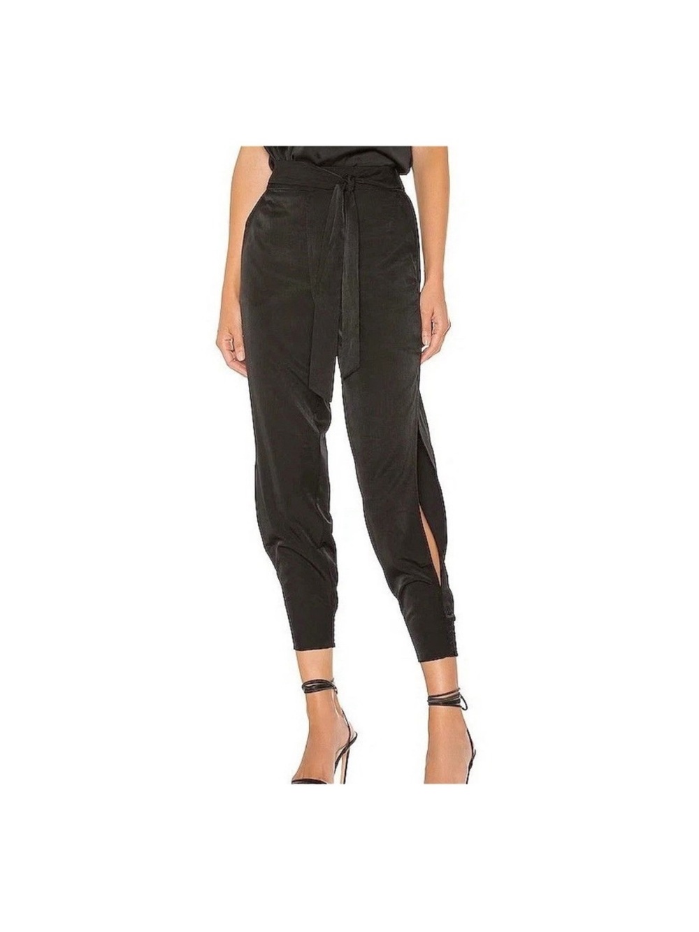 Lovers+Friends Black Cut-out Open Sides Satin Pants